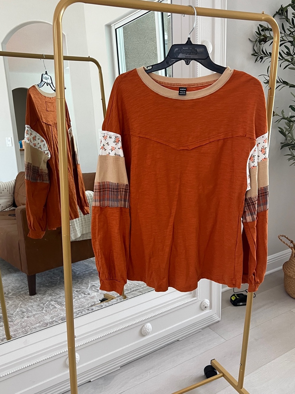 Women’s Rust Patchwork Long-Sleeve Top